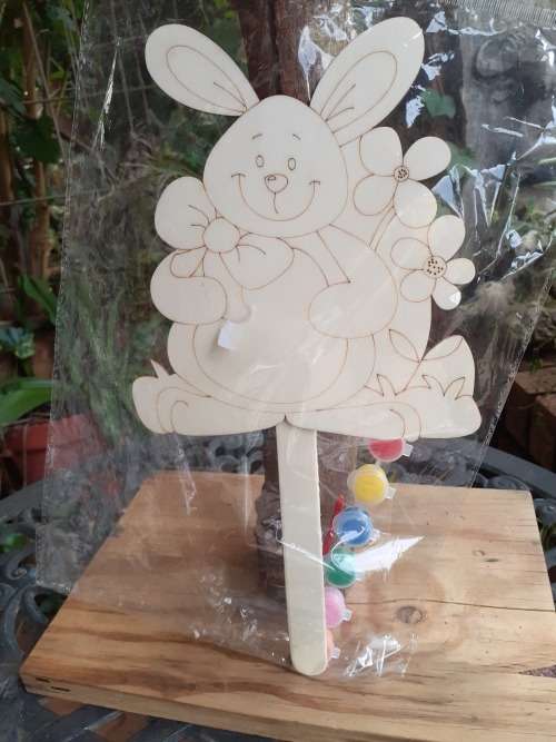 Laser-cut Wooden Bunny on stick - Paint it Yourself!